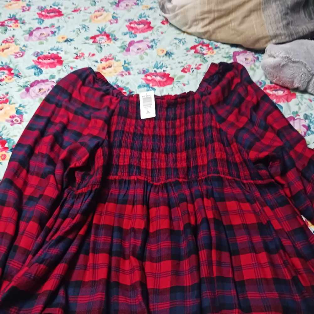 Torrid Red and Blue Plaid Smocked Top